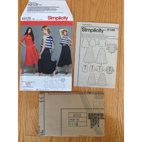 Misses Skirt and Top Pattern Simplicity 8128 UNCUT Size 6 8 10 12 14 - Picture 3 of 6